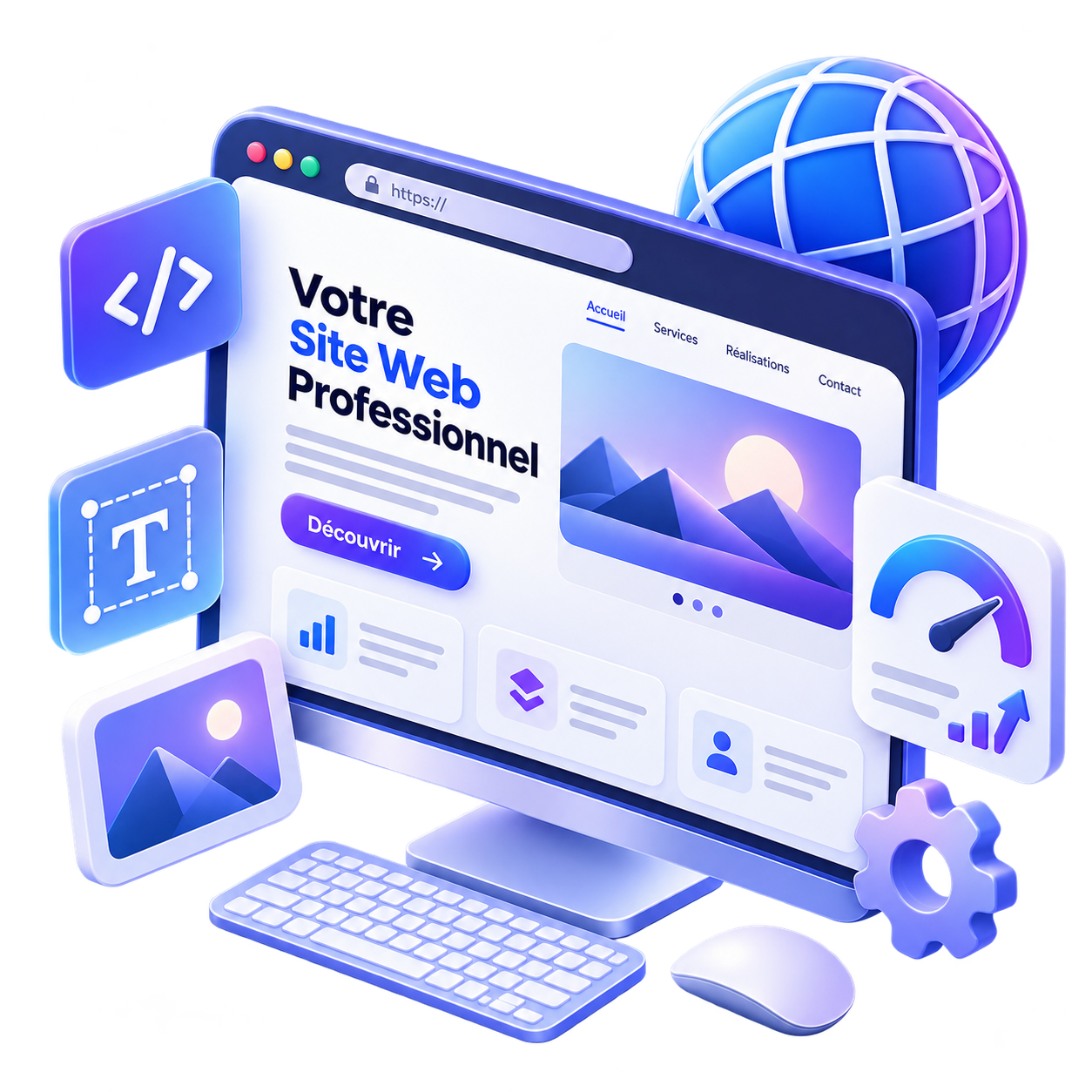 Illustration 3D d'un site web professionnel